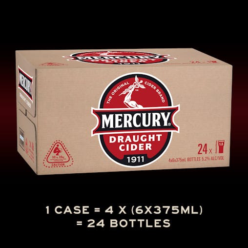 Mercury Draught Cider, Full Flavoured with a Smooth Sweet Finish, Crisp & Refreshing, 5.2% ABV, 375mL (Case of 24 Bottles)