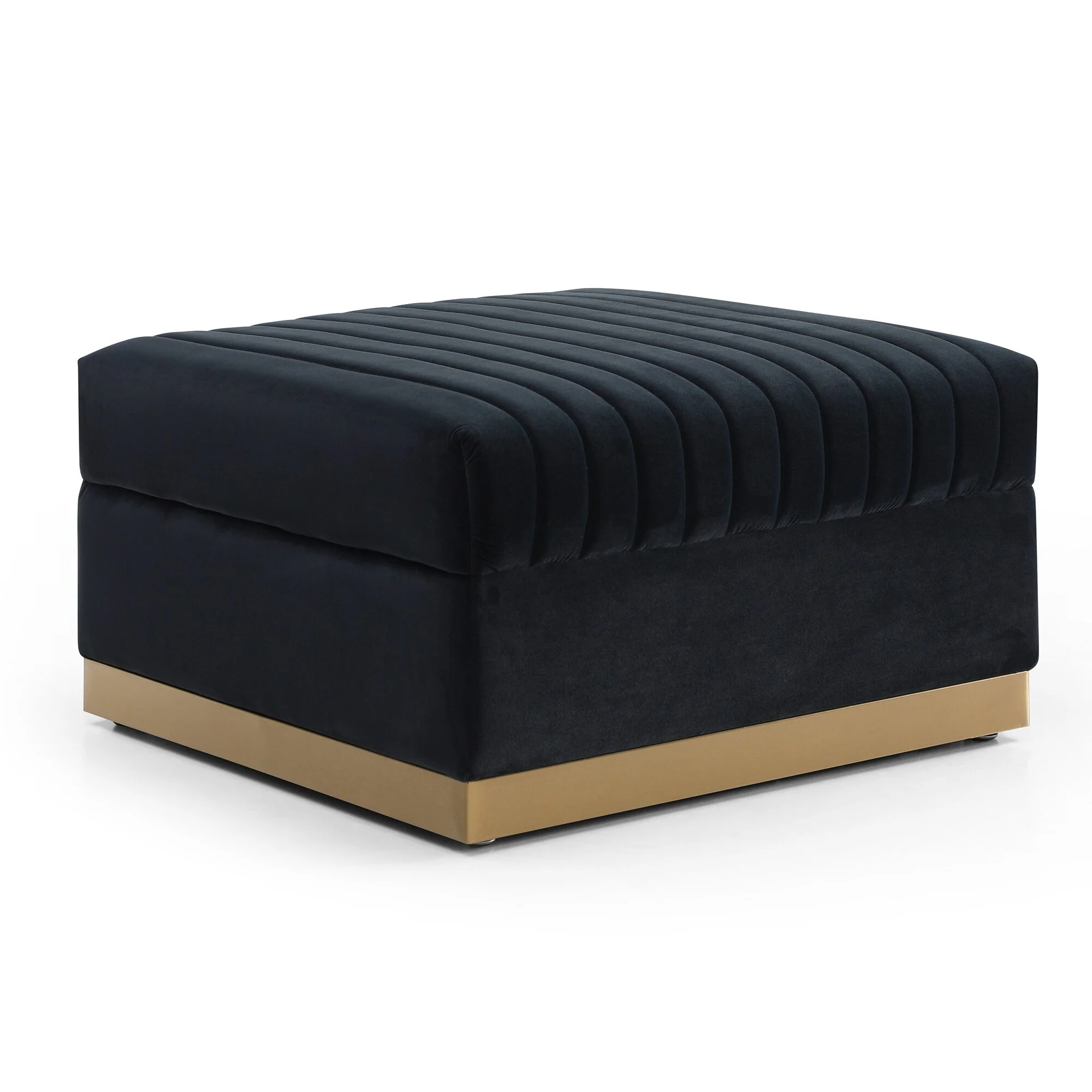 Contemporary Channel Tufted Velvet Big Size Ottoman Black and Gold