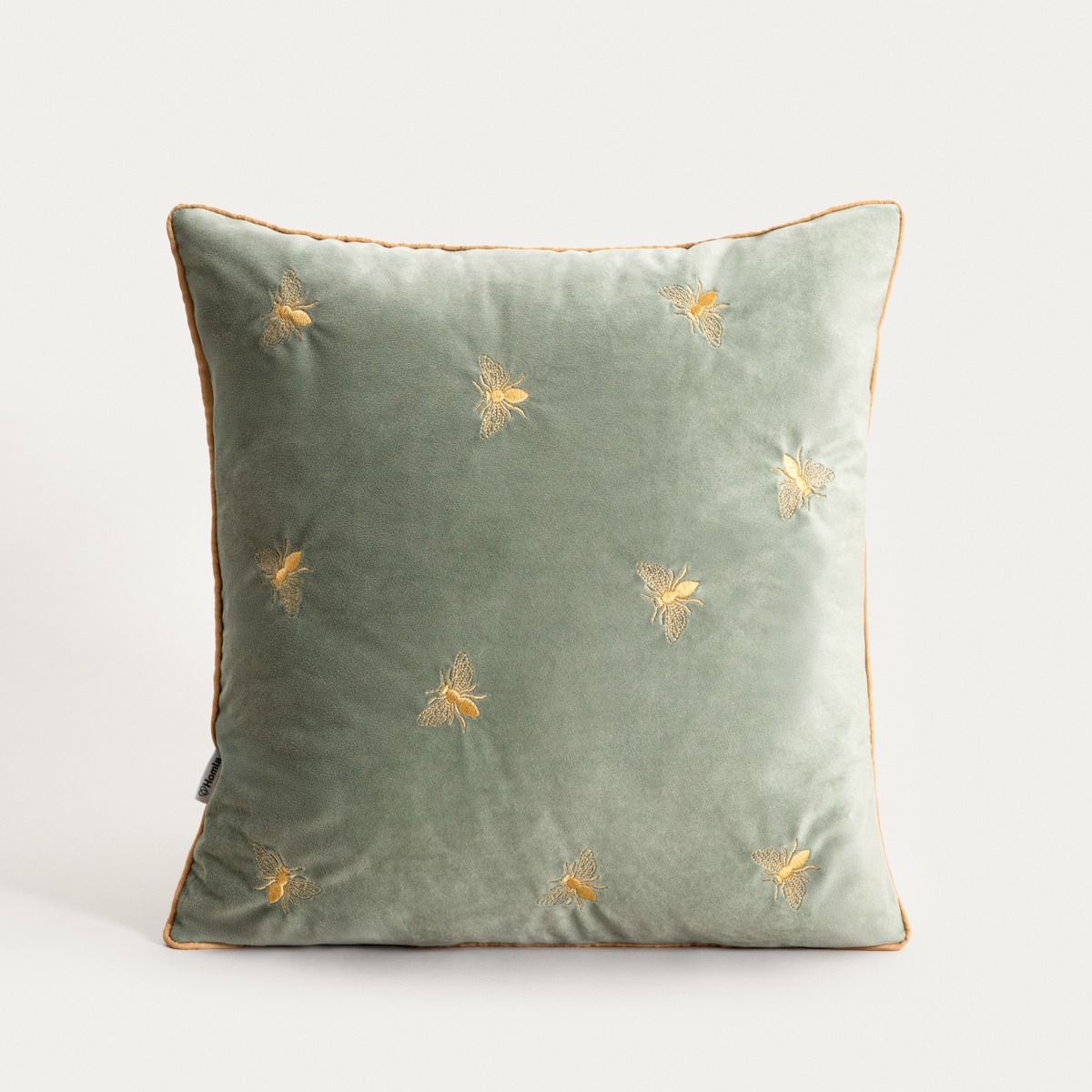 Poszewka CAMILLA welurowa pistacjowa z haftowanymi pszczołami 45x45cm