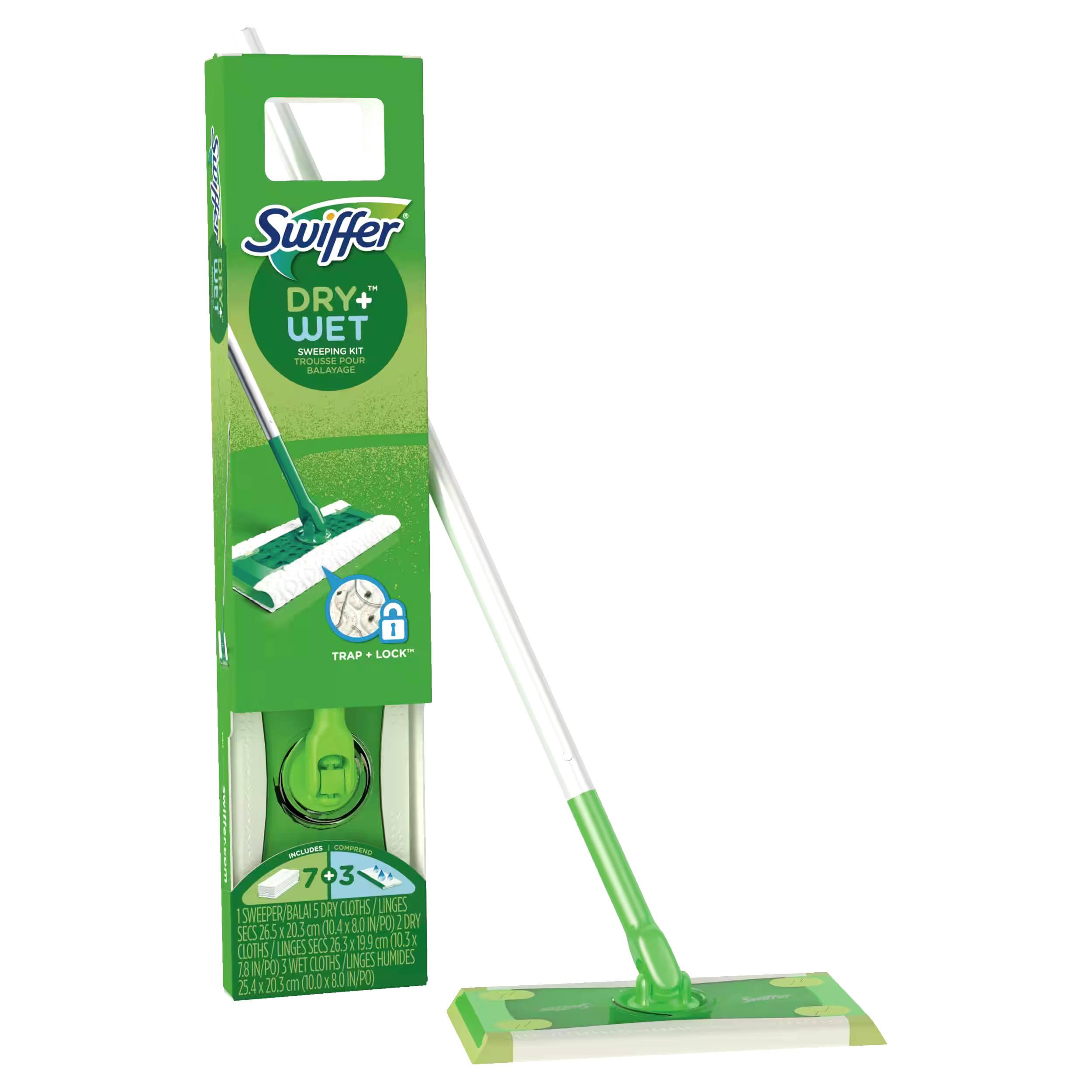 Swiffer Sweeper 2-in-1 Dry + Wet Floor Mopping and Sweeping Kit, Multi-Surface, Includes 1 Sweeper, 7 Dry Cloths, 3 Wet Cloths