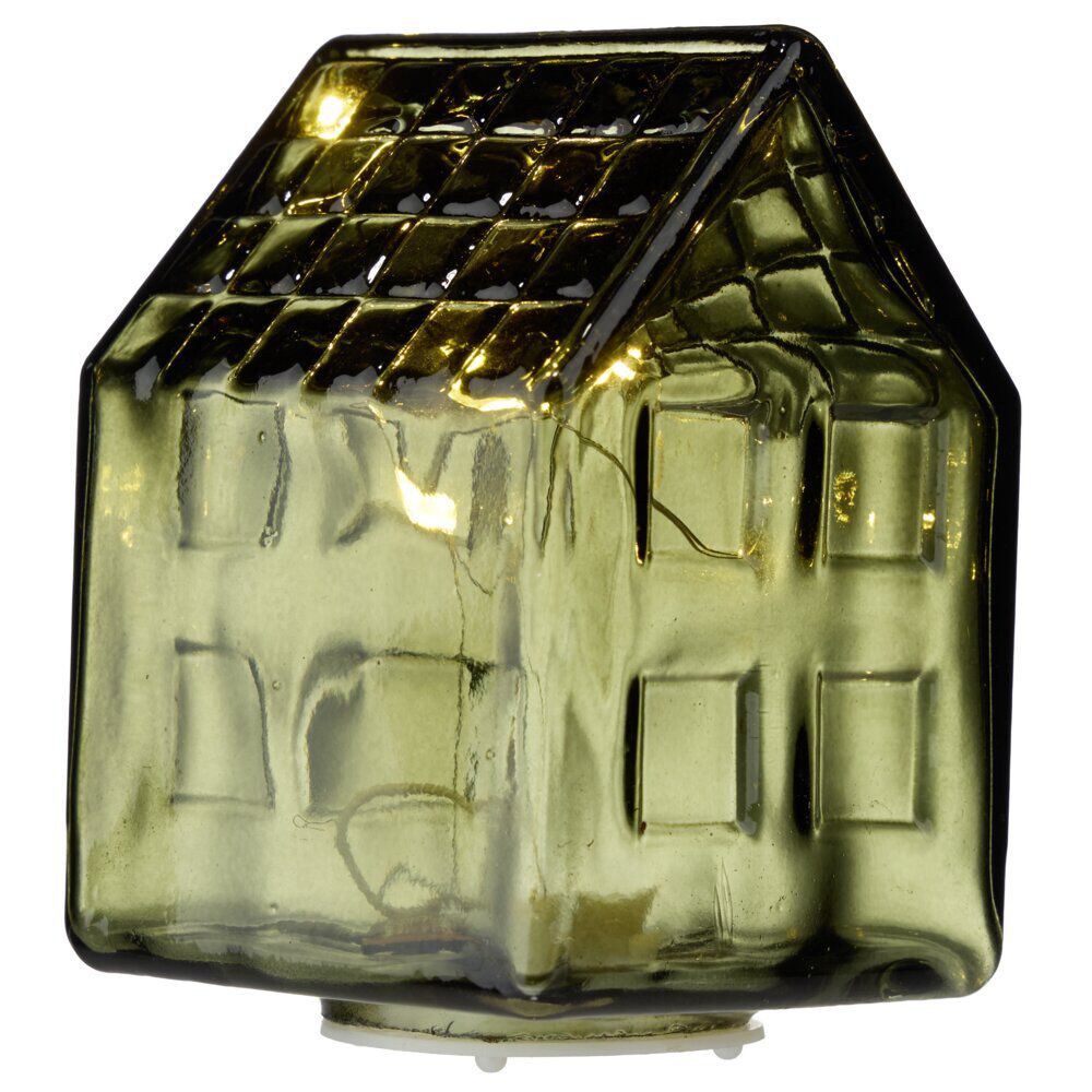 Maison déco à poser à LED en verre 6,5x6,5xH9cm (4 modèles)