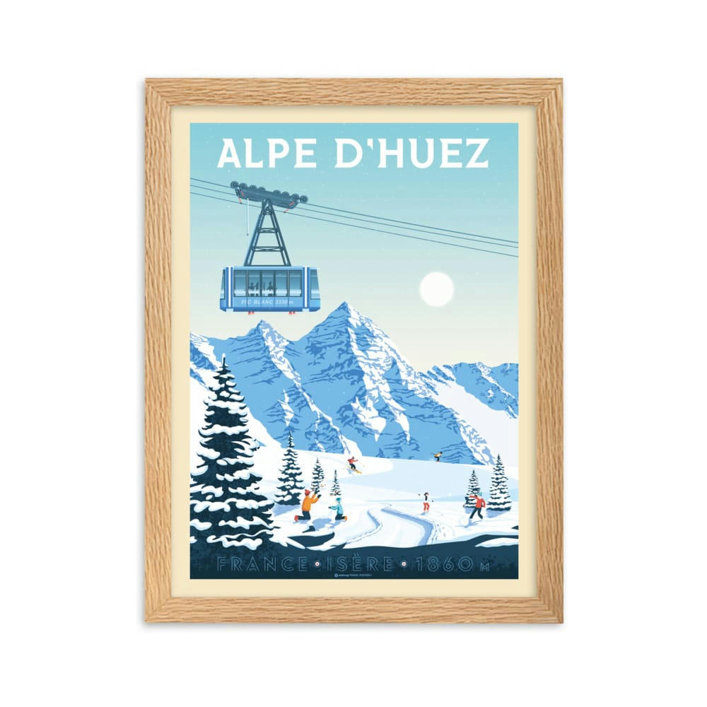 - Affiche Alpe d'Huez France avec Cadre (Bois) 21x29,7 cm