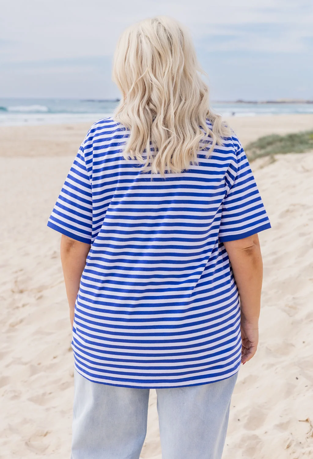 Striped Tee in Cobalt/White
