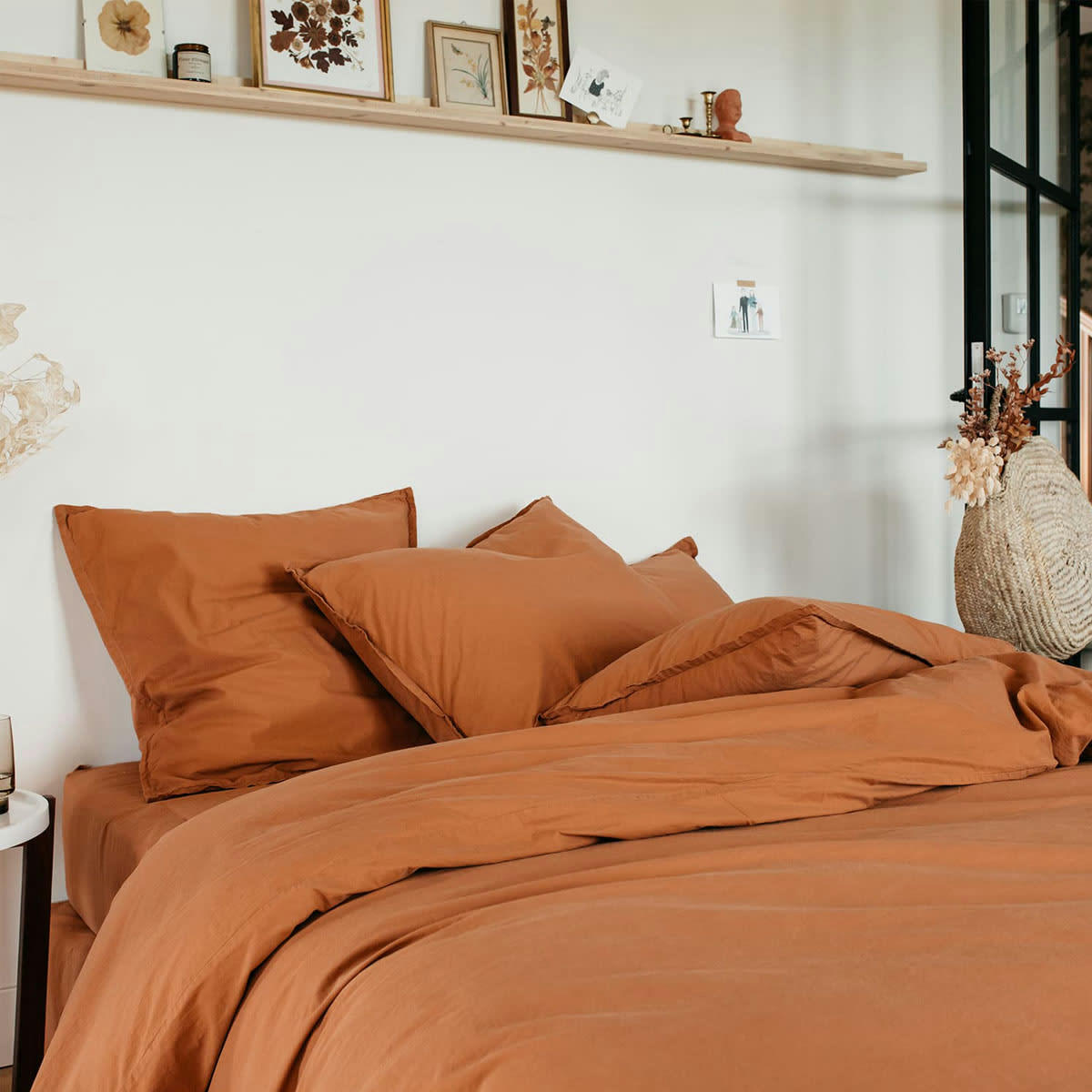 VANOISE - Drap housse en percale de coton brun 90x190