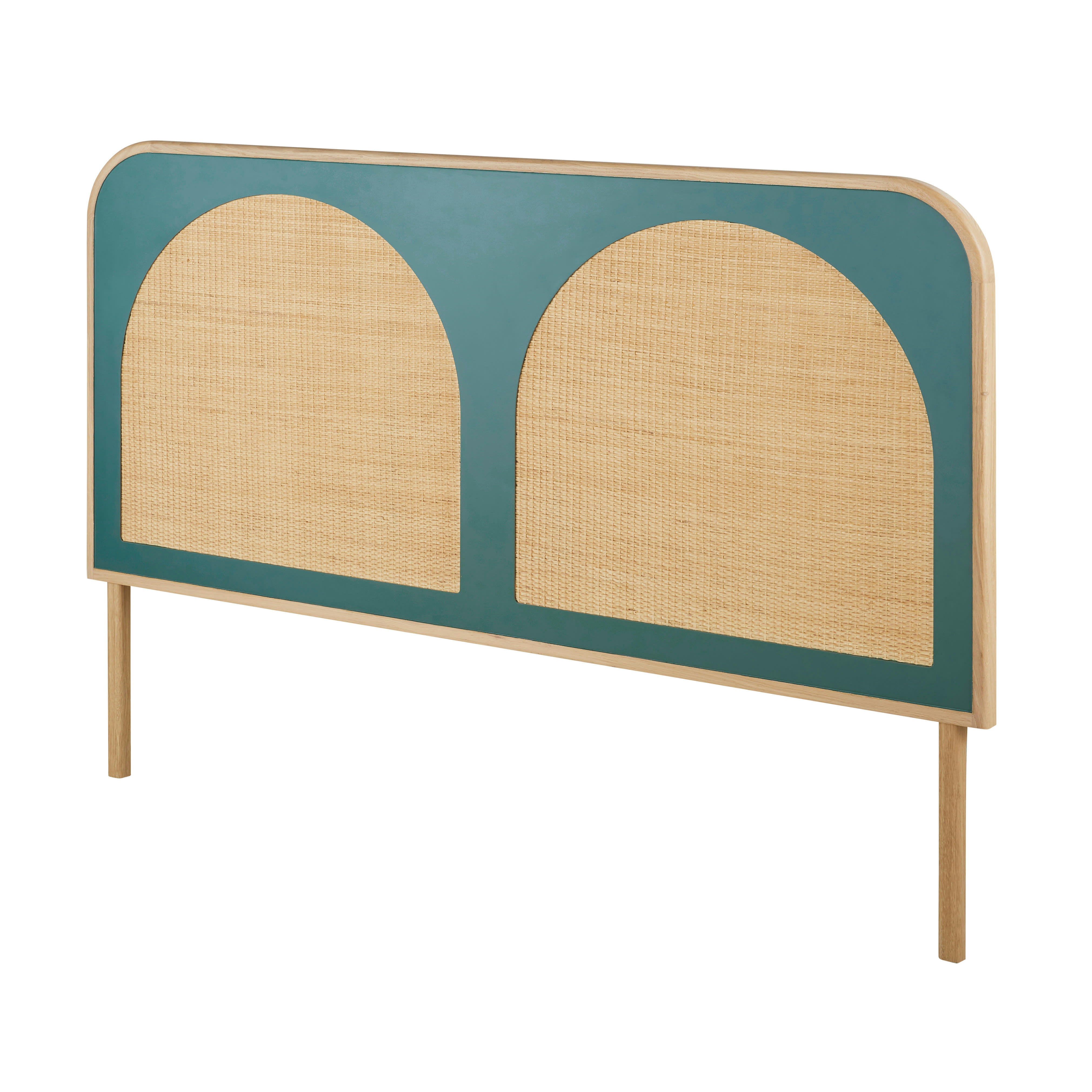 DABALI - Tête de lit 160 vert foncé et rotin tressé