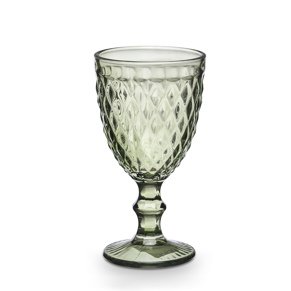 Copo De Água Diamante Verde Em Vidro Com Pé 34cl