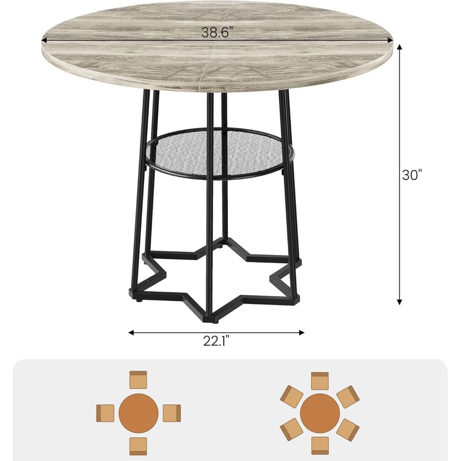 Round Kitchen Dining Table with Storage Rack - N/A