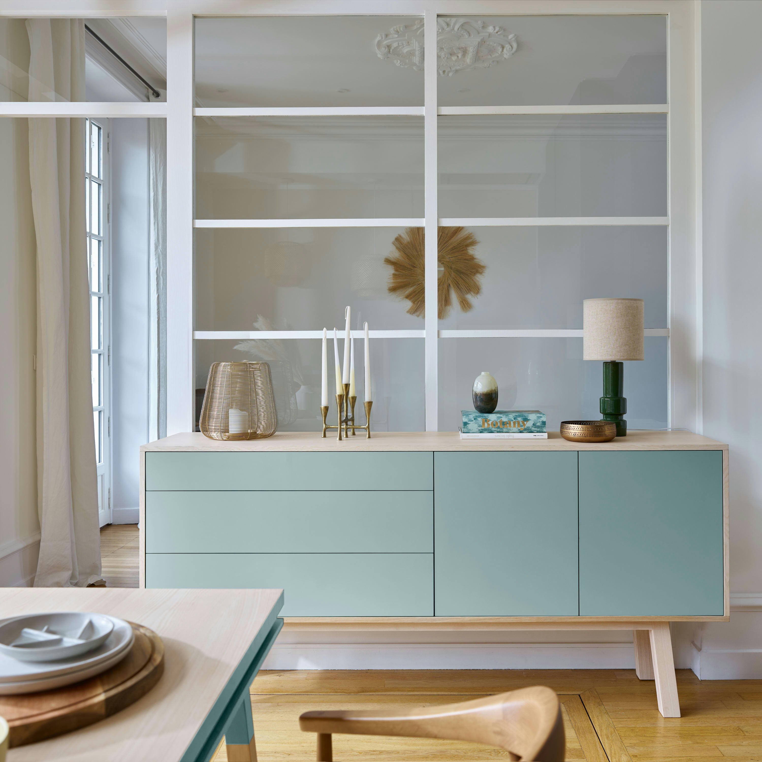 KUBE - Buffet en frêne 2 portes+3 tiroirs 180 cm, hauteur 94 cm