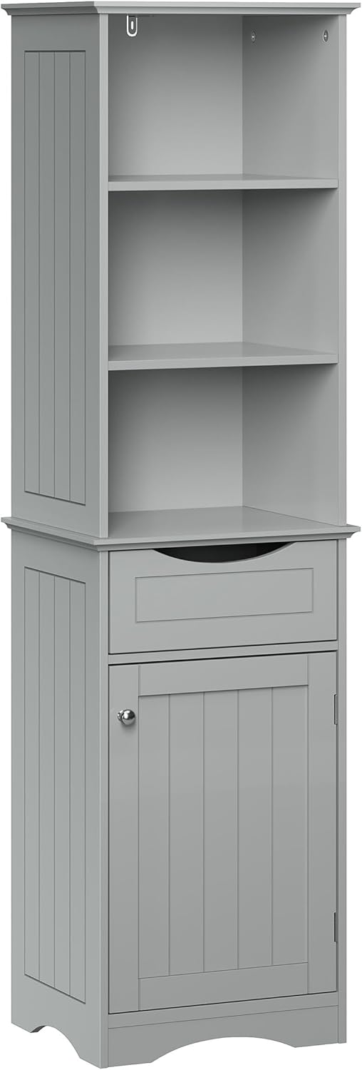 RiverRidge, Gray Ashland Bathroom Freestanding Storage Cabinet with Three Open Shelves and Drawer, Size