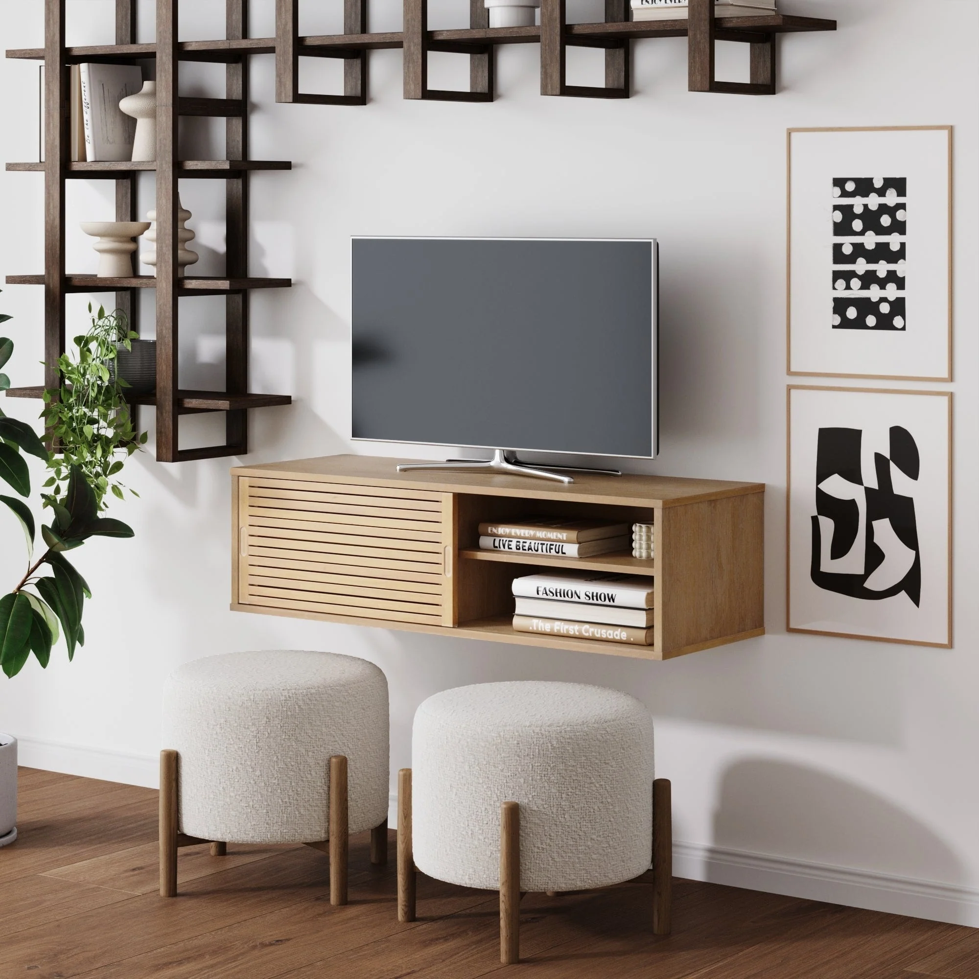Nathan James Monroe Floating TV Stand, Wall Mount TV Console with Storage, Modern Media Cabinet