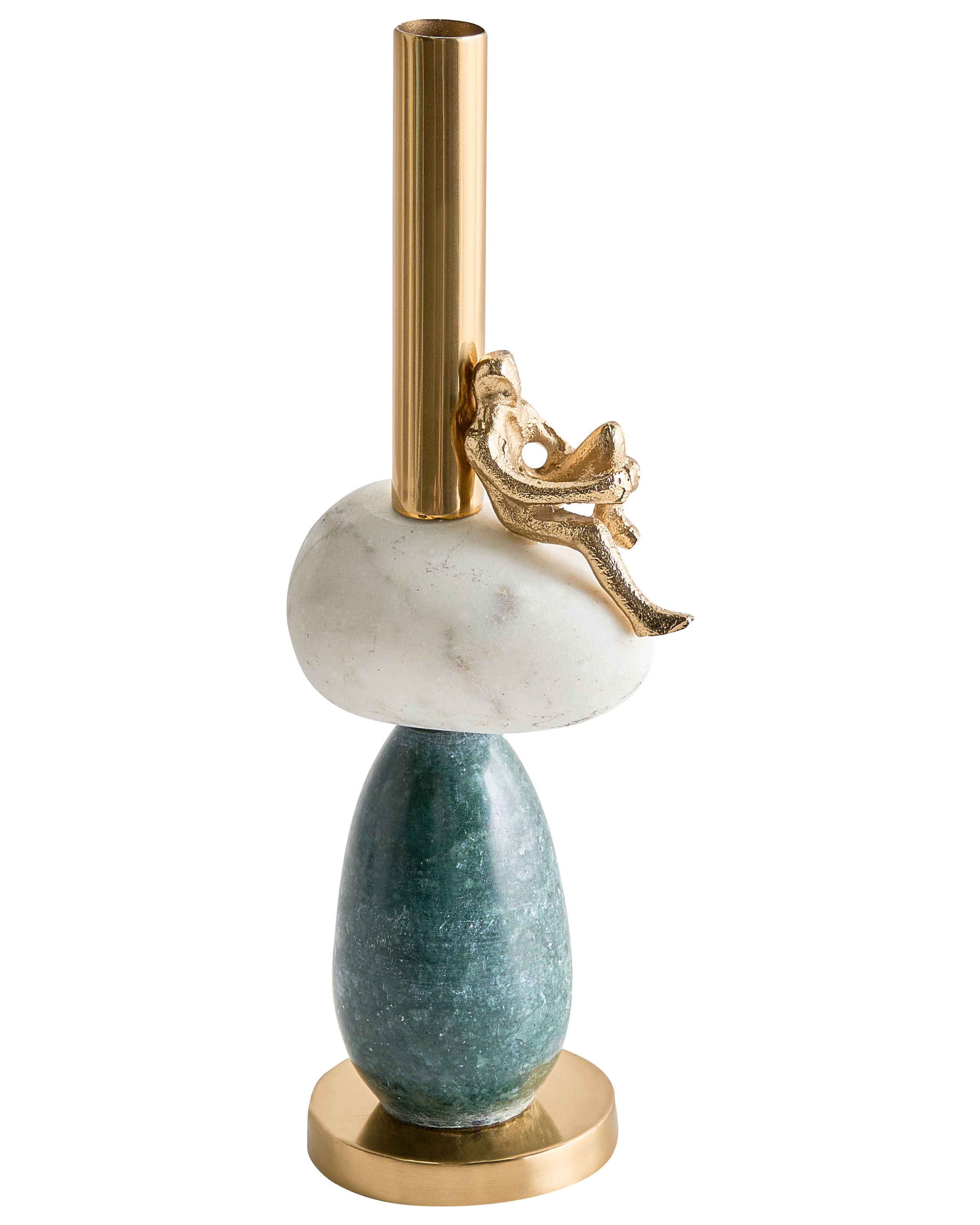 Świecznik nowoczesny metalowy z marmurem 34 cm wielokolorowy