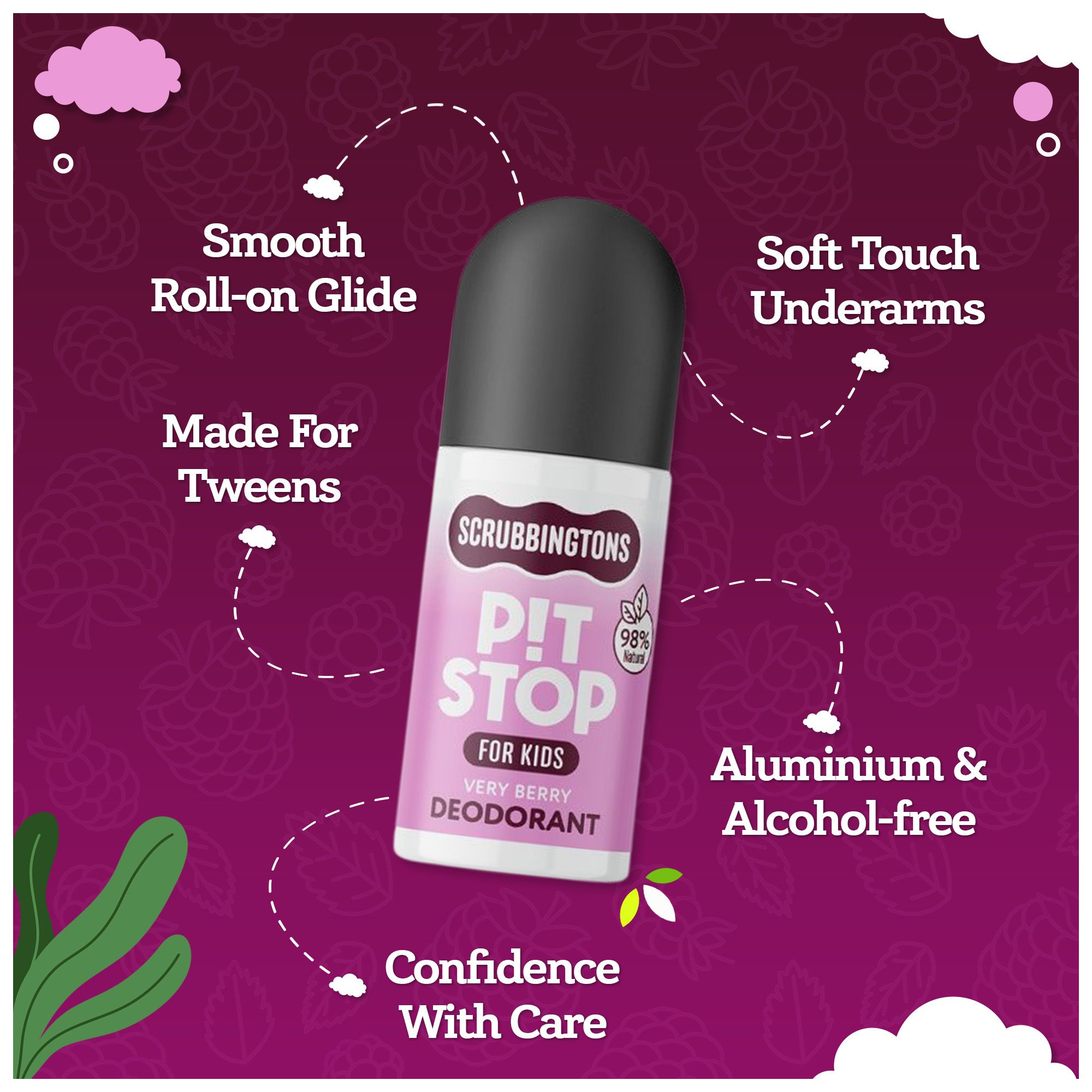 Scrubbingtons Scrubbingtons Pit Stop Kids Deodorant 98% Natural Roll On, Very Berry 75ml