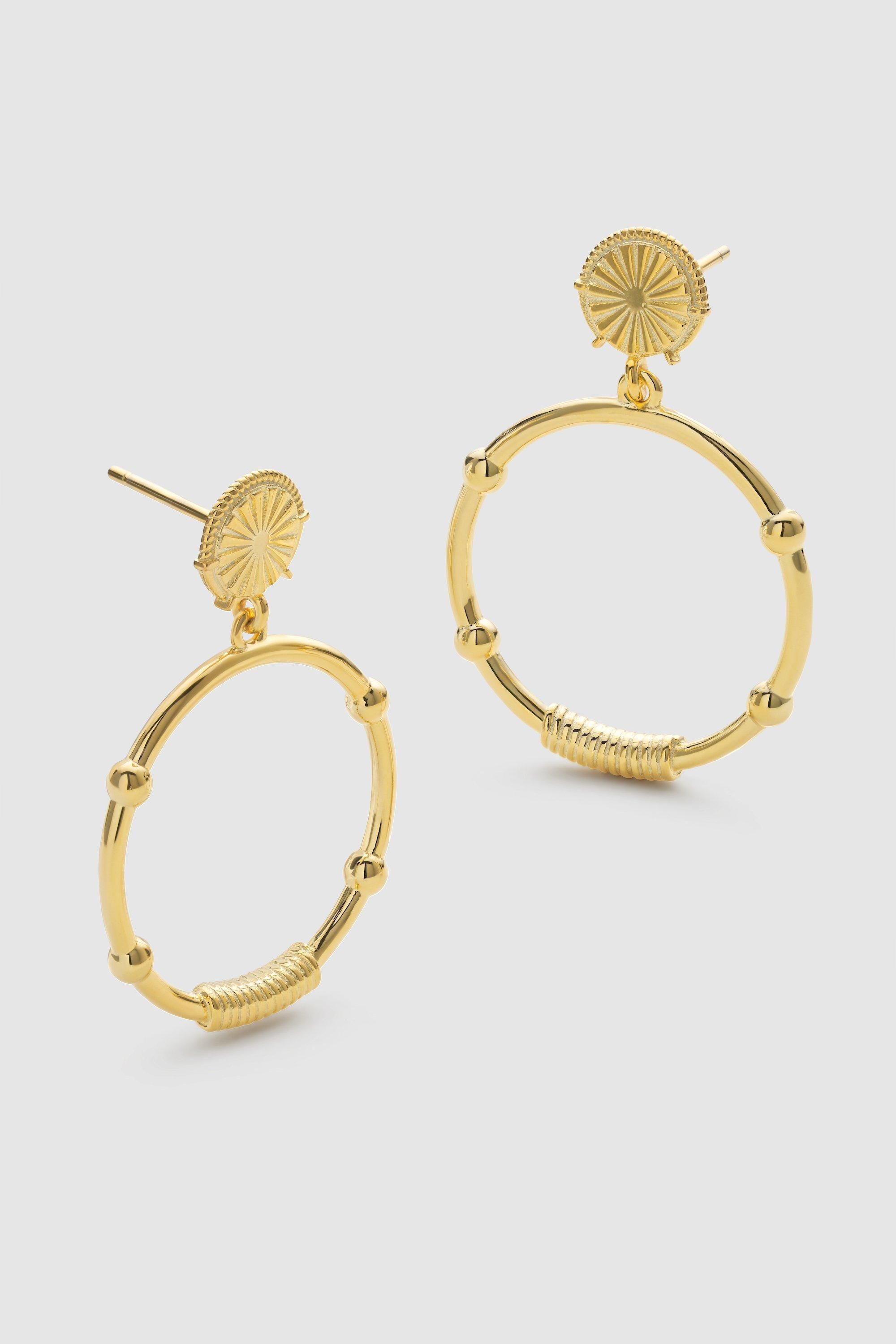 Elk & Bloom Chunky Gold Sunburst Drop Halo Stud Earrings