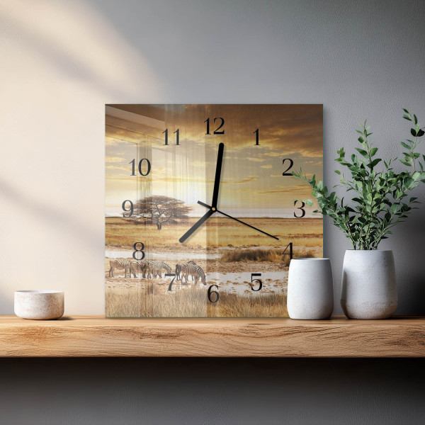 Zegar safari 30x30 Zebry zwierzęta natura afryka czarno-biały