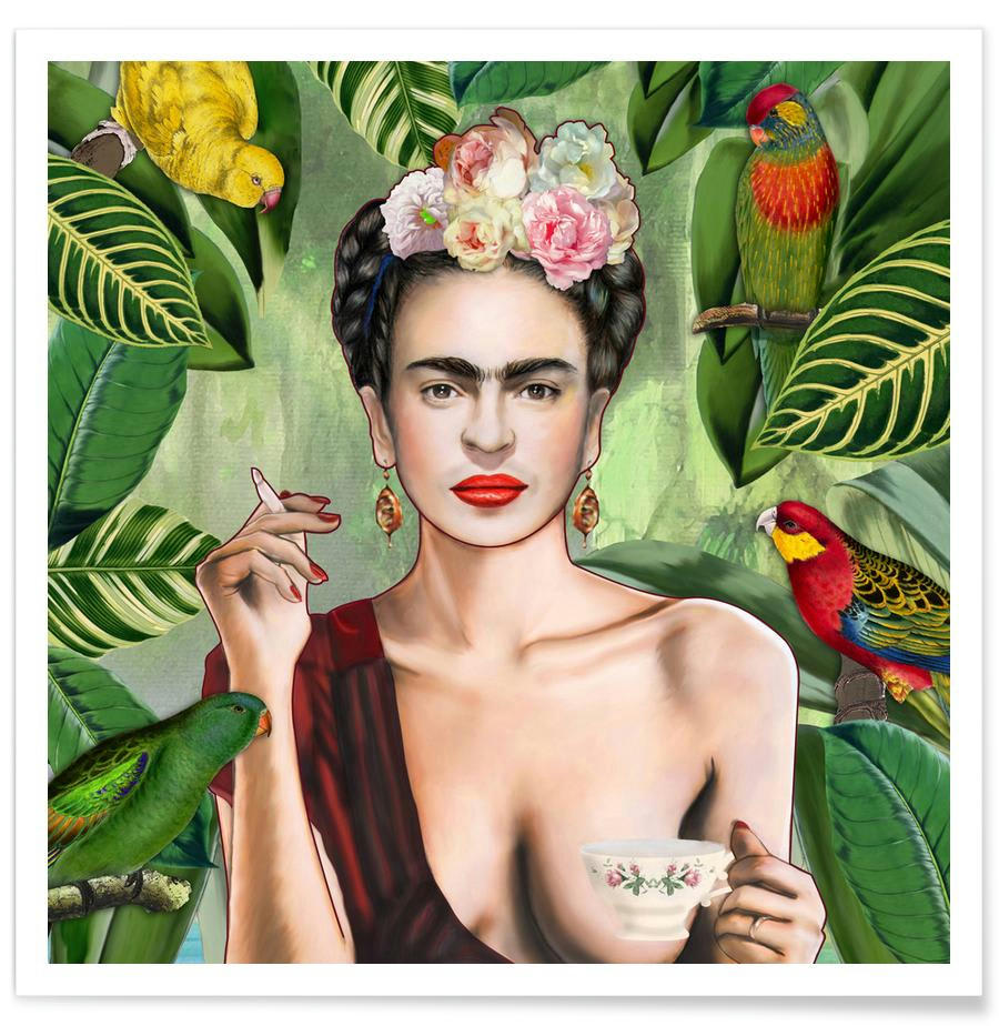 FRIDA CON AMIGOS - Affiche rouge & vert