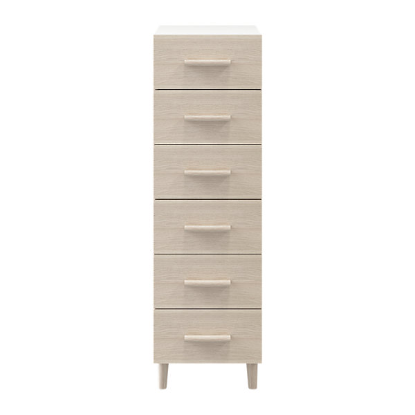 Commode sur pieds blanche et effet chêne 6 tiroirs GoodHome Atomia H. 123,5 x L. 37,5 x P. 47 cm