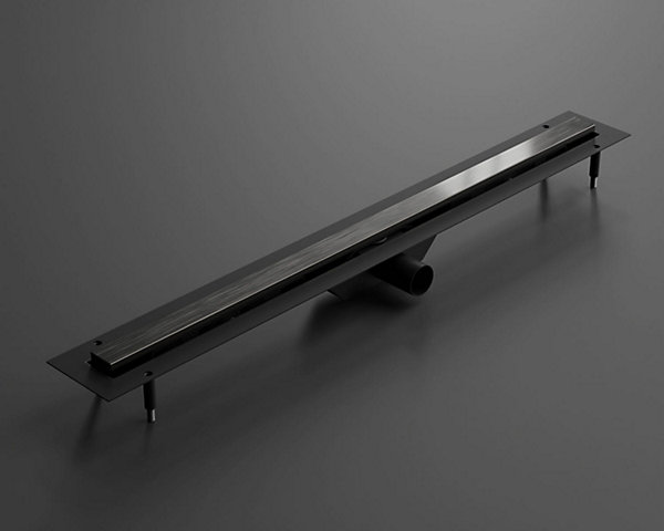 Caniveau Ilcom LINpour drain de douche en acier inoxydable Noir satiné - 80cm x13cmx5cm
