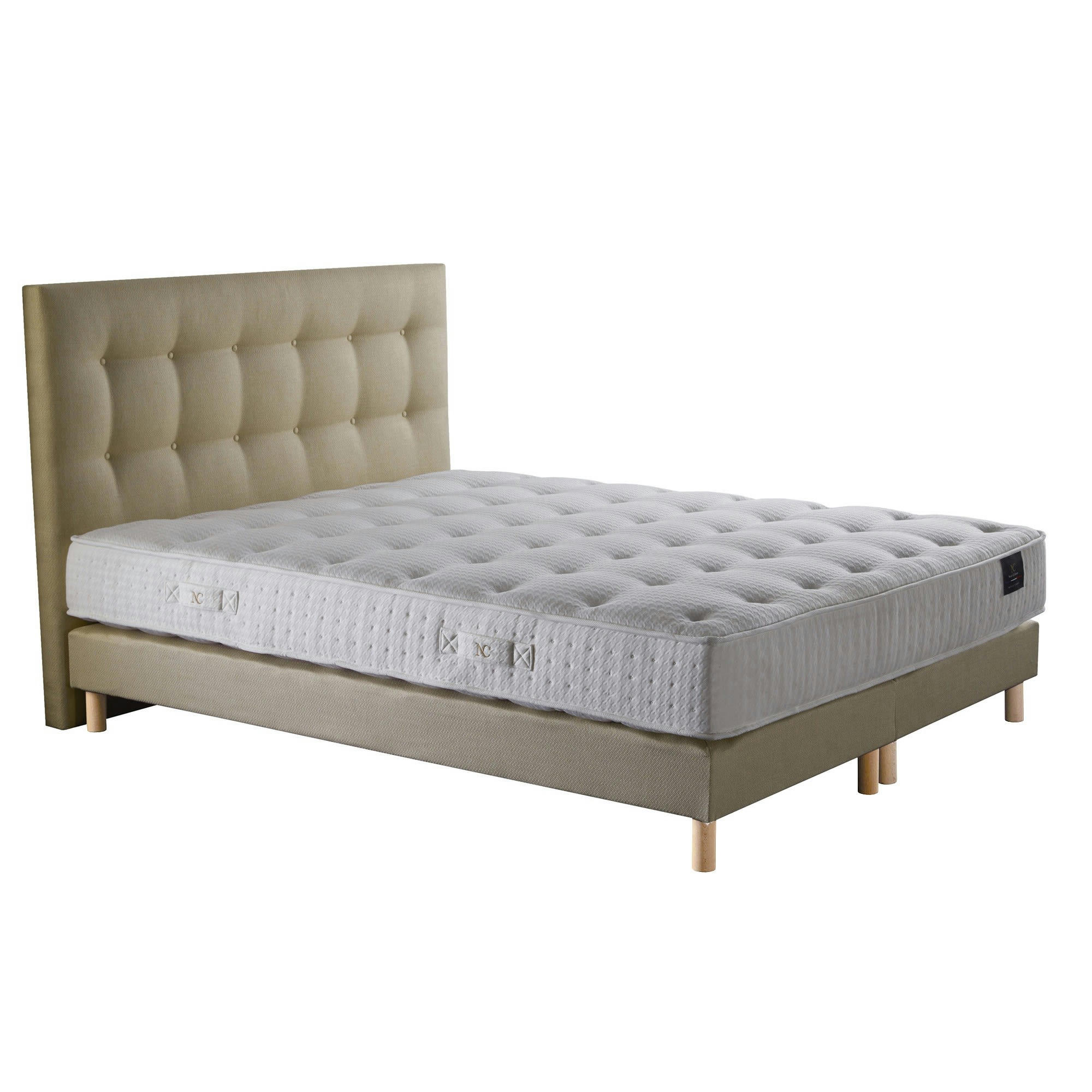 COMETE - Ensemble tête de lit capiton Matelas ressorts sommier Jaune 180x200