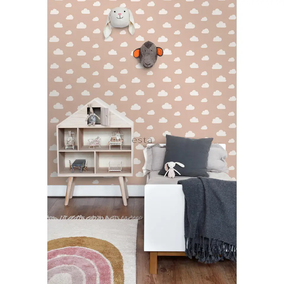 ESTAhome behang wolkjes terracotta roze - 53 cm x 10.05 m
