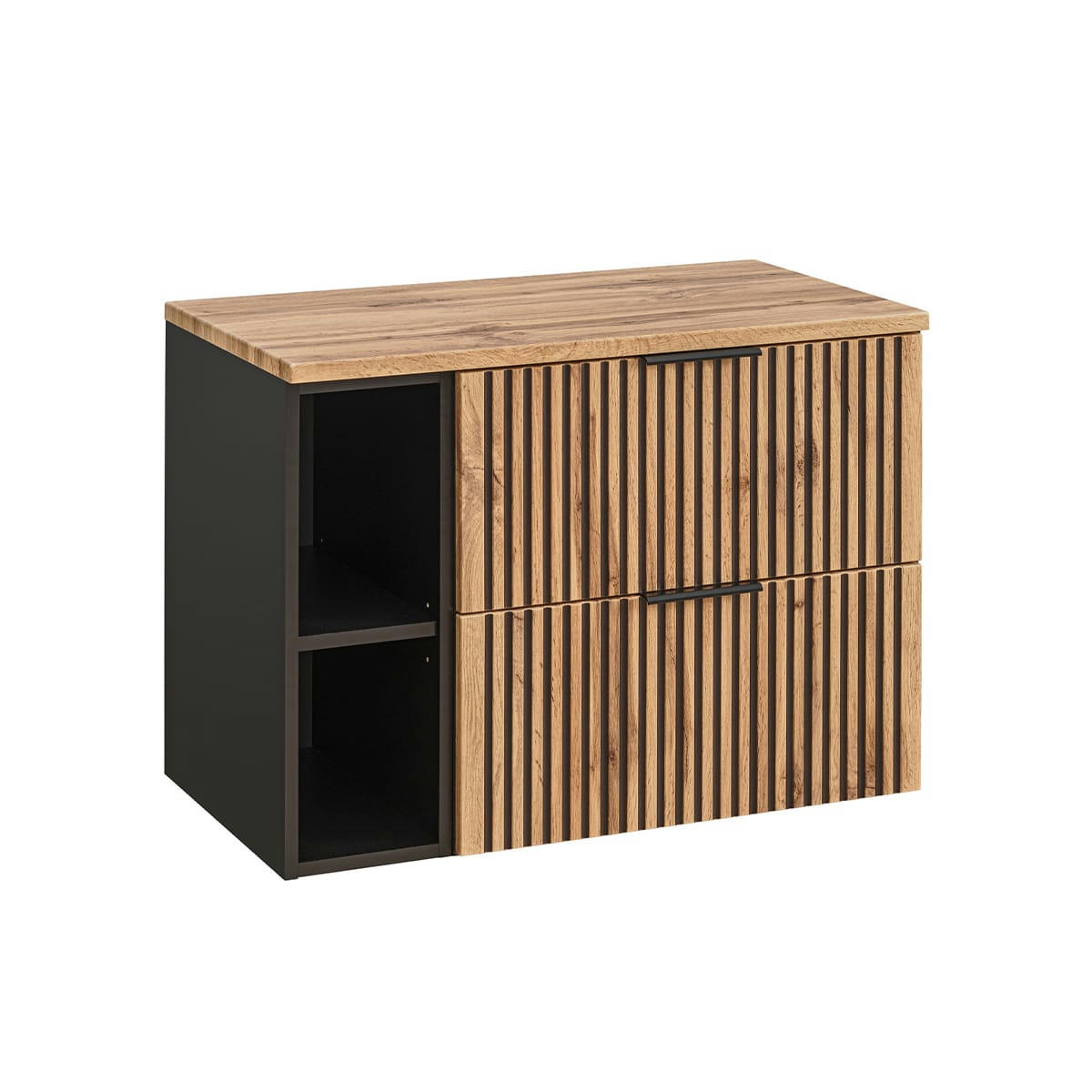 - Meuble sous-vasque 80cm 2 niches naturel et noir