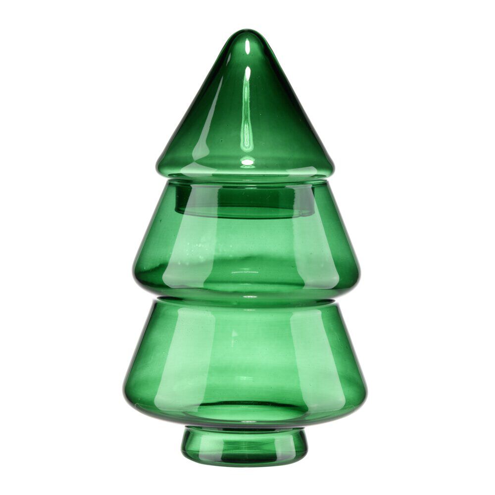 Bonbonnière forme sapin verre L13X13XH23 cm vert