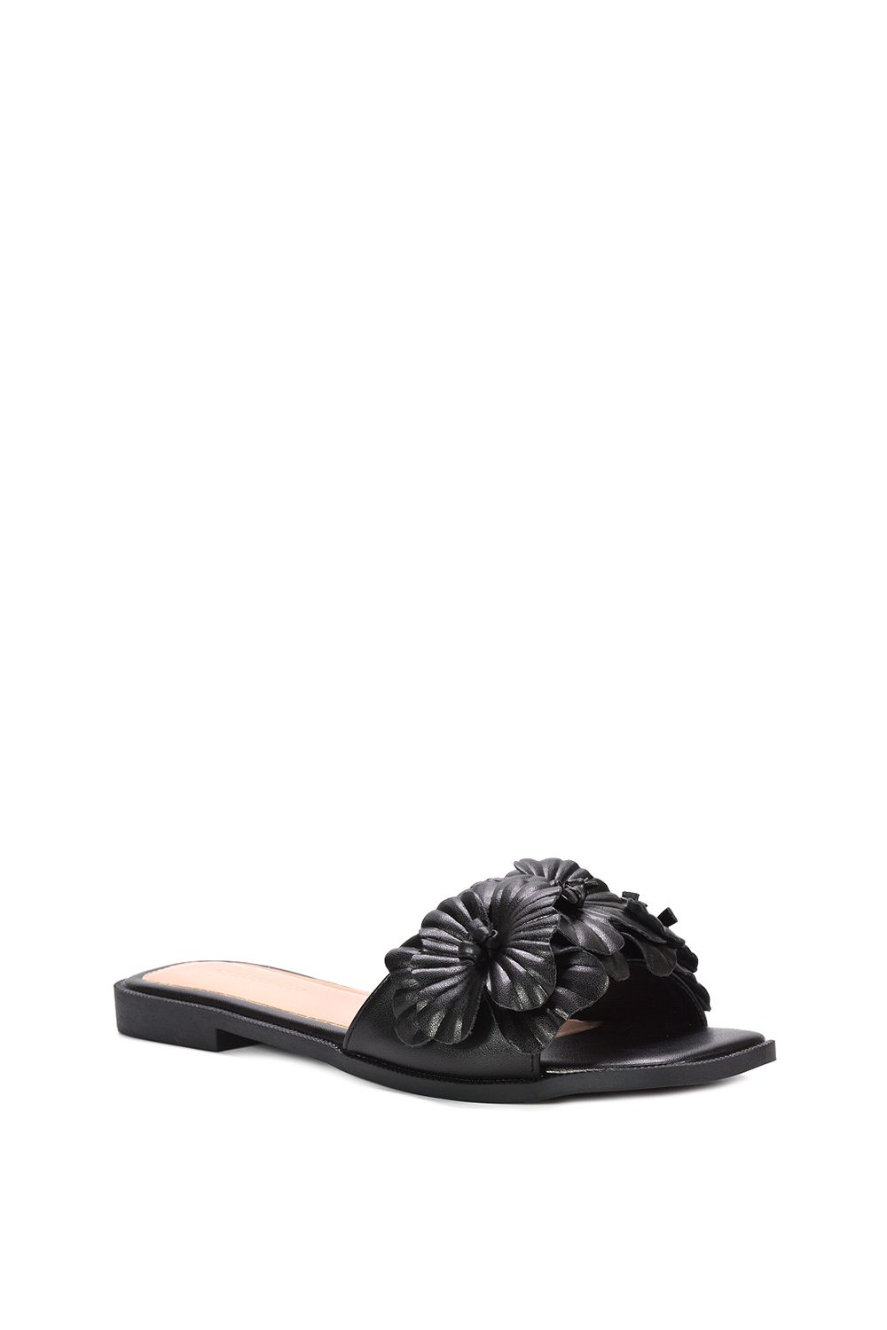 XY London Mireya' Flat Slip On Slider Sandals With Floral Detail