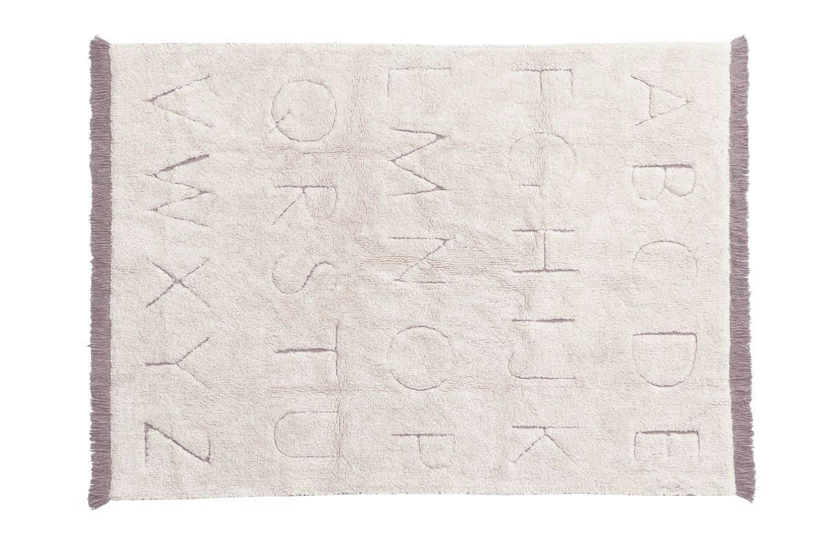 RUGCYCLED - Tapis lavable alphabet en coton blanc 120x160
