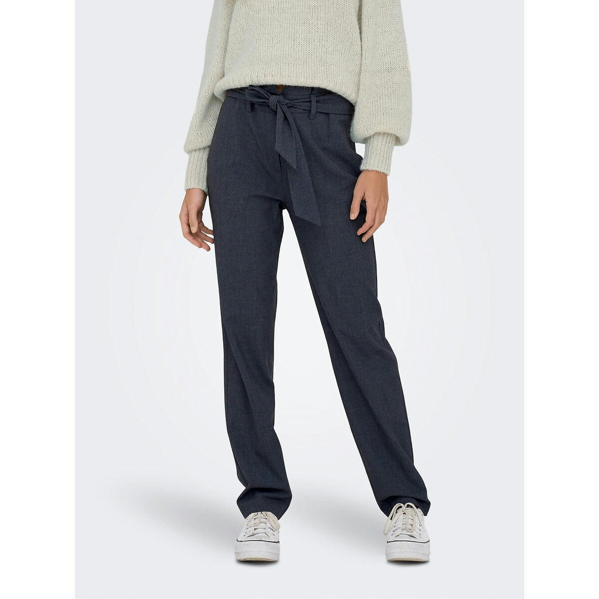 Pantalon cigarette, taille haute à nouer