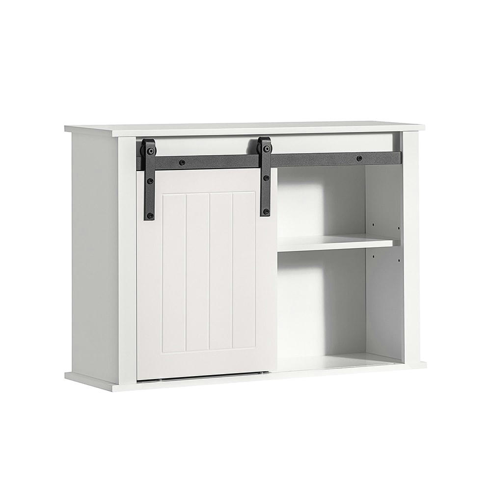 - Placard toilette suspendu avec 1 porte de grange effet bois blanc