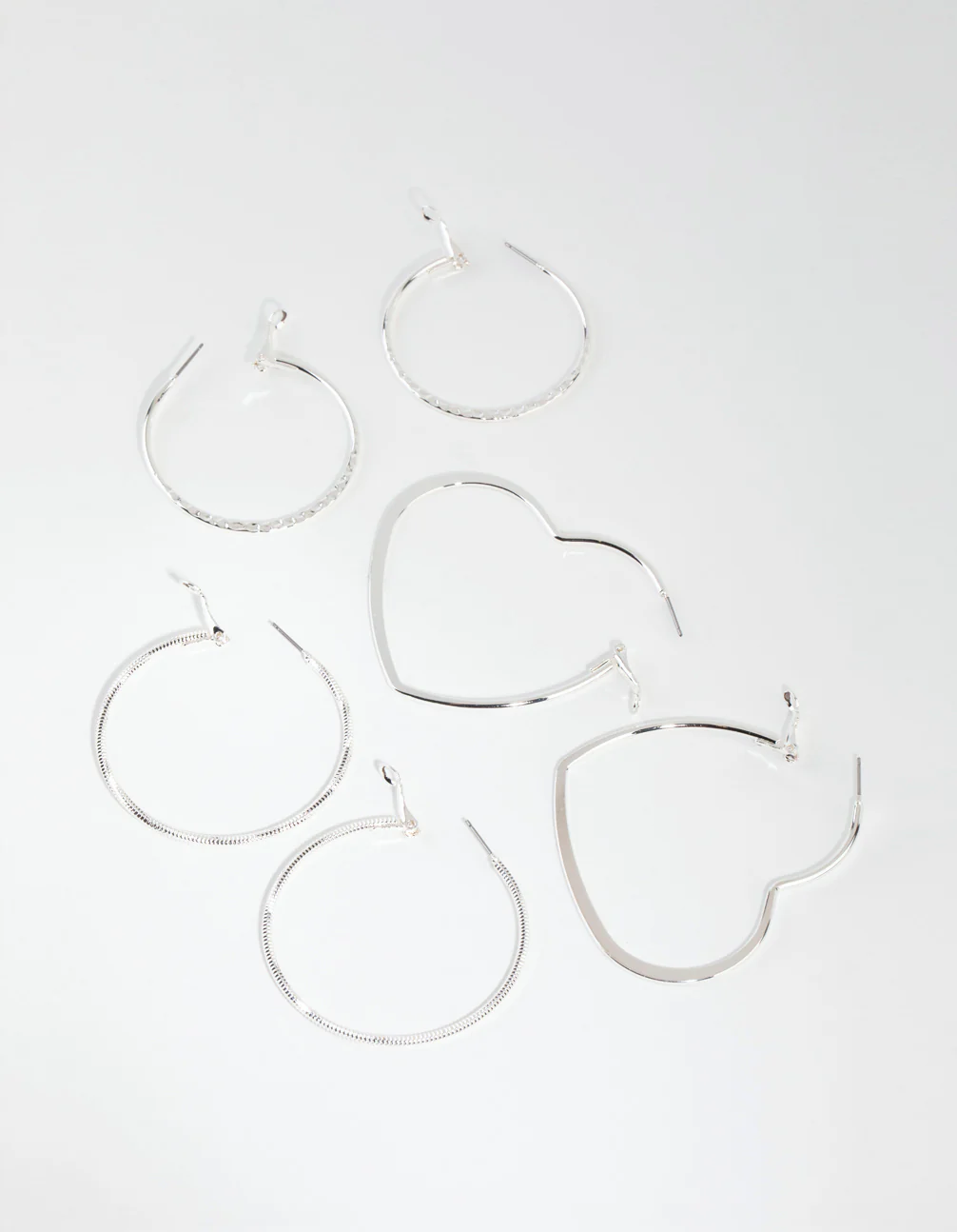 Silver Heart & Textured Earrings