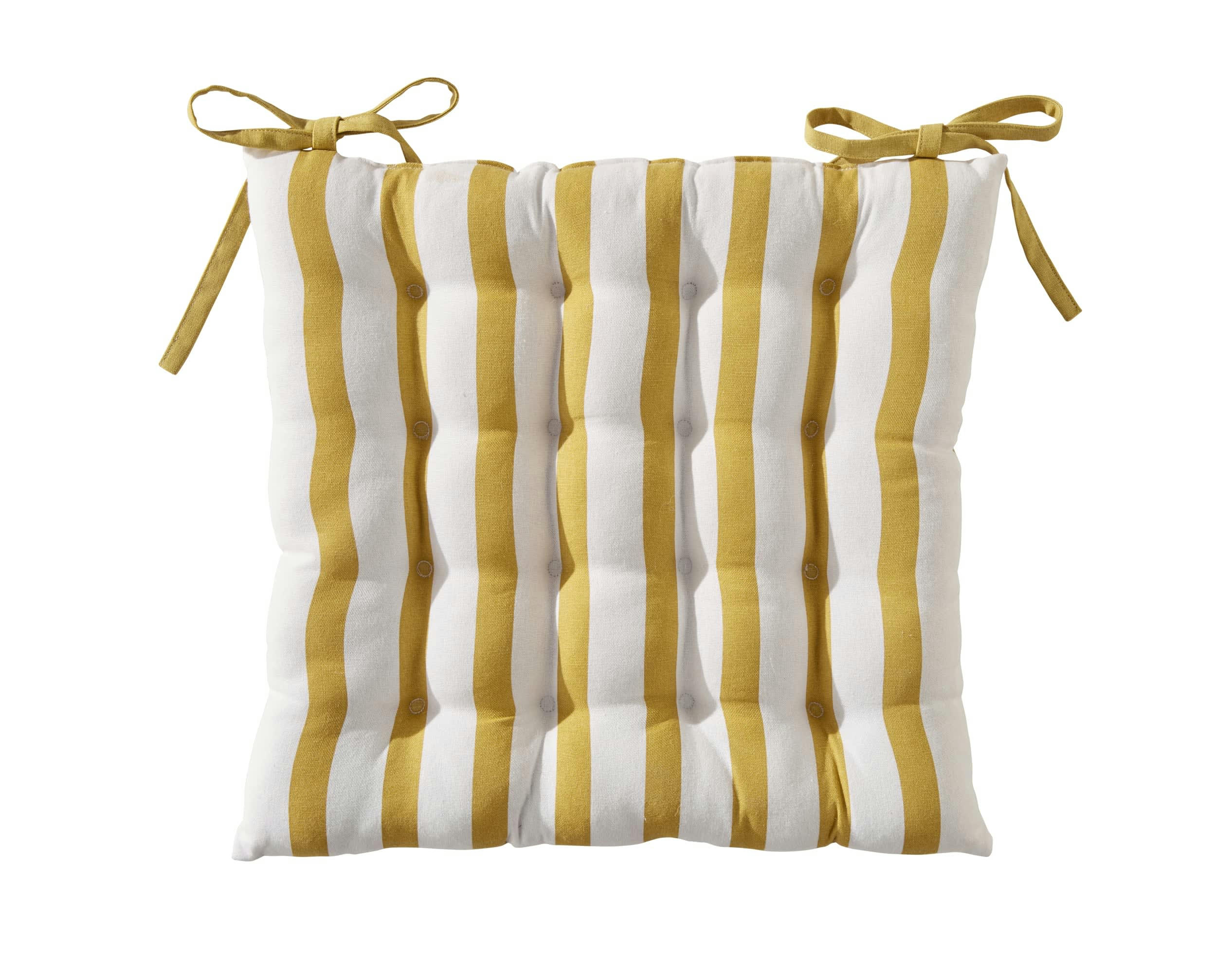 LISBONNE - Galette de chaise réversible jaune ocre 40x40 en coton