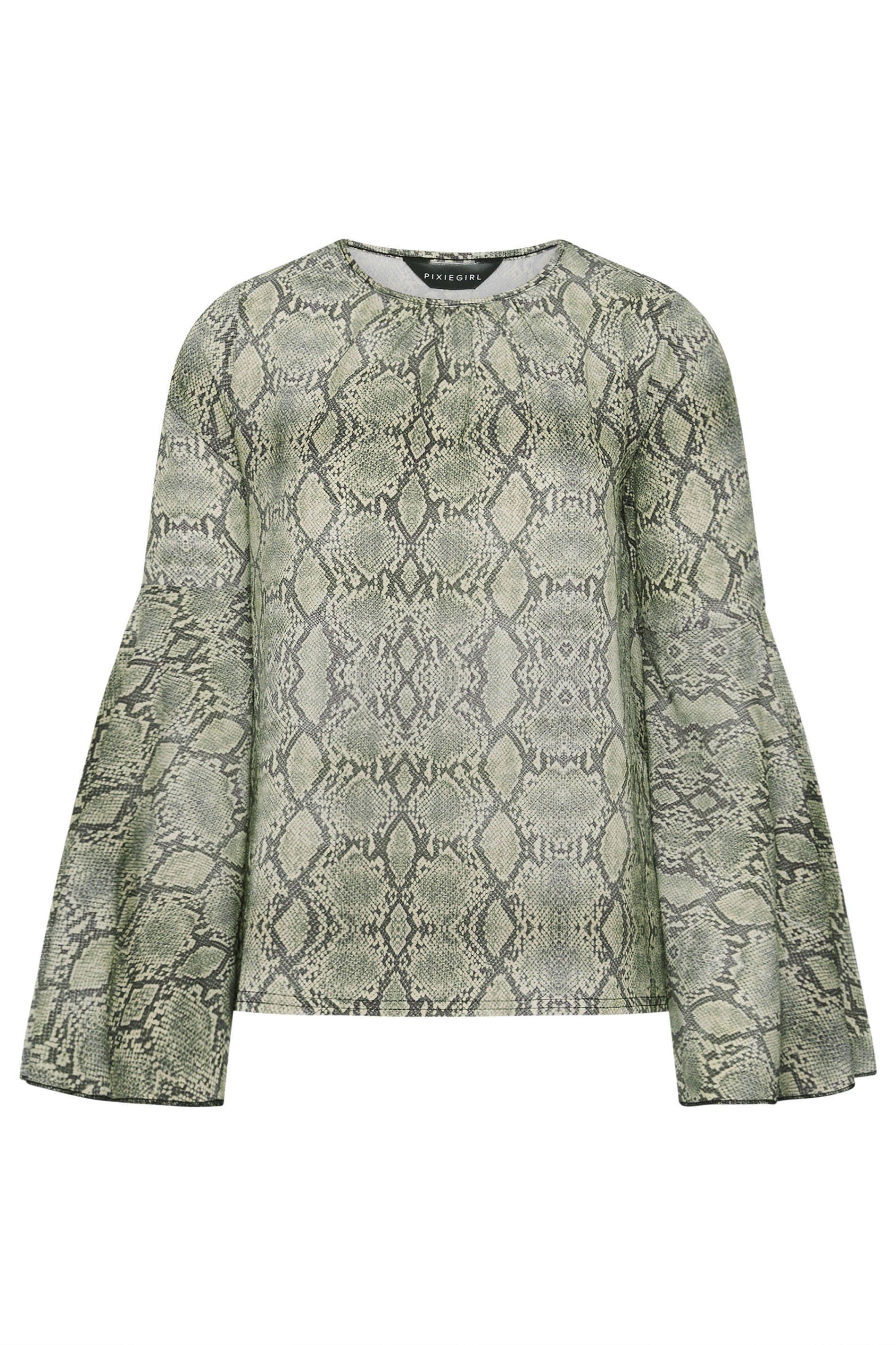 PixieGirl Petite Snake Print Bell Sleeve Top