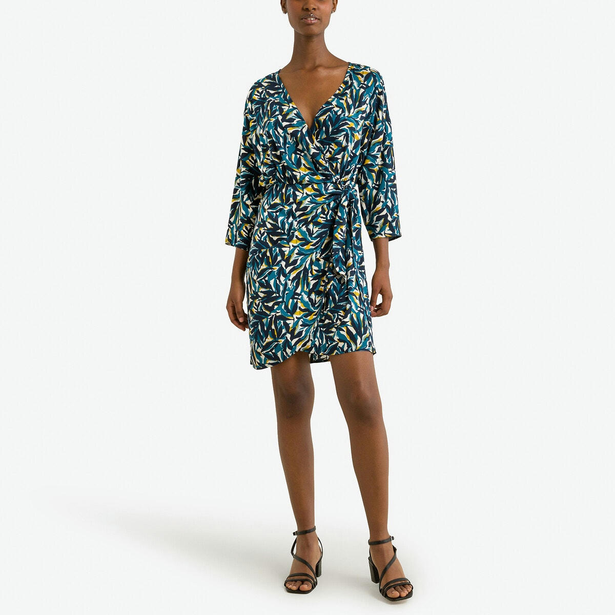 Robe portefeuille, manches 3/4, imprimée
