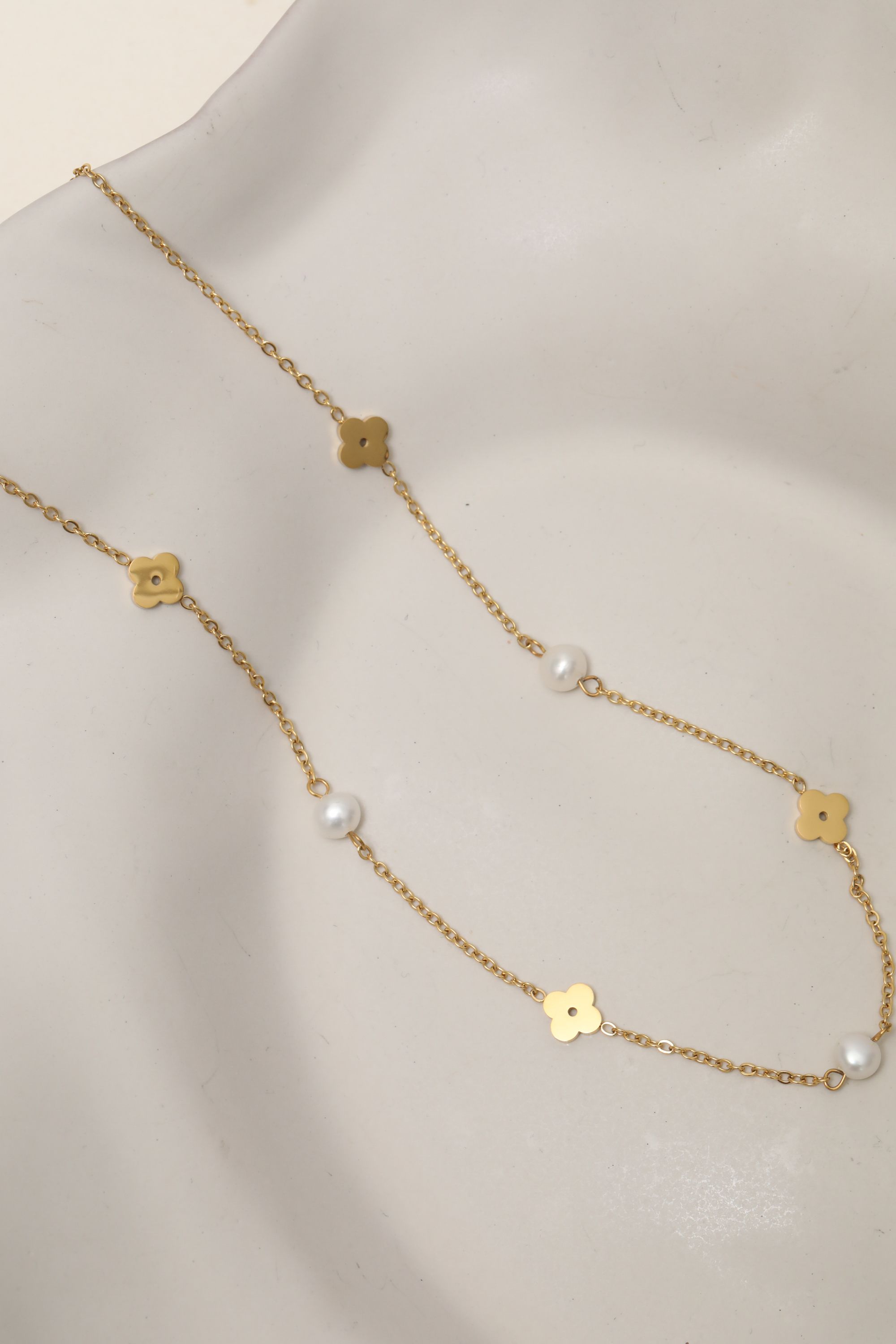 Jon Richard Gold Plated Waterproof Pearl and Floral Station Necklace