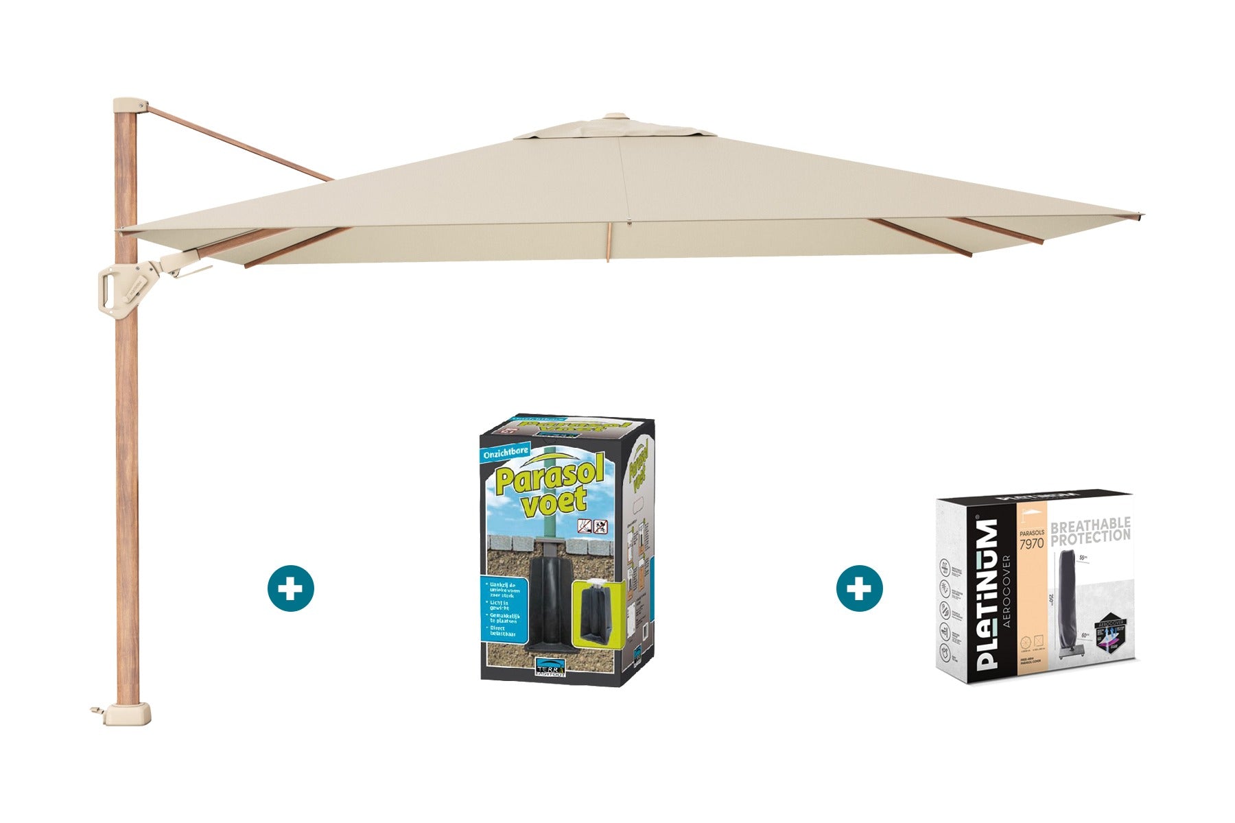 Platinum Challenger Premium T2 2,6x3,5+Champagne Teak+ingraafvoet+hoes