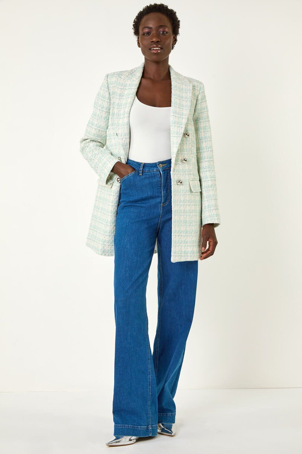 Roman Longline Checkered Boucle Jacket