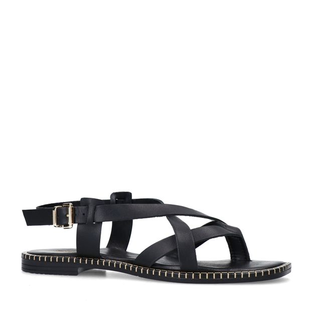 Zwarte leren platte sandalen