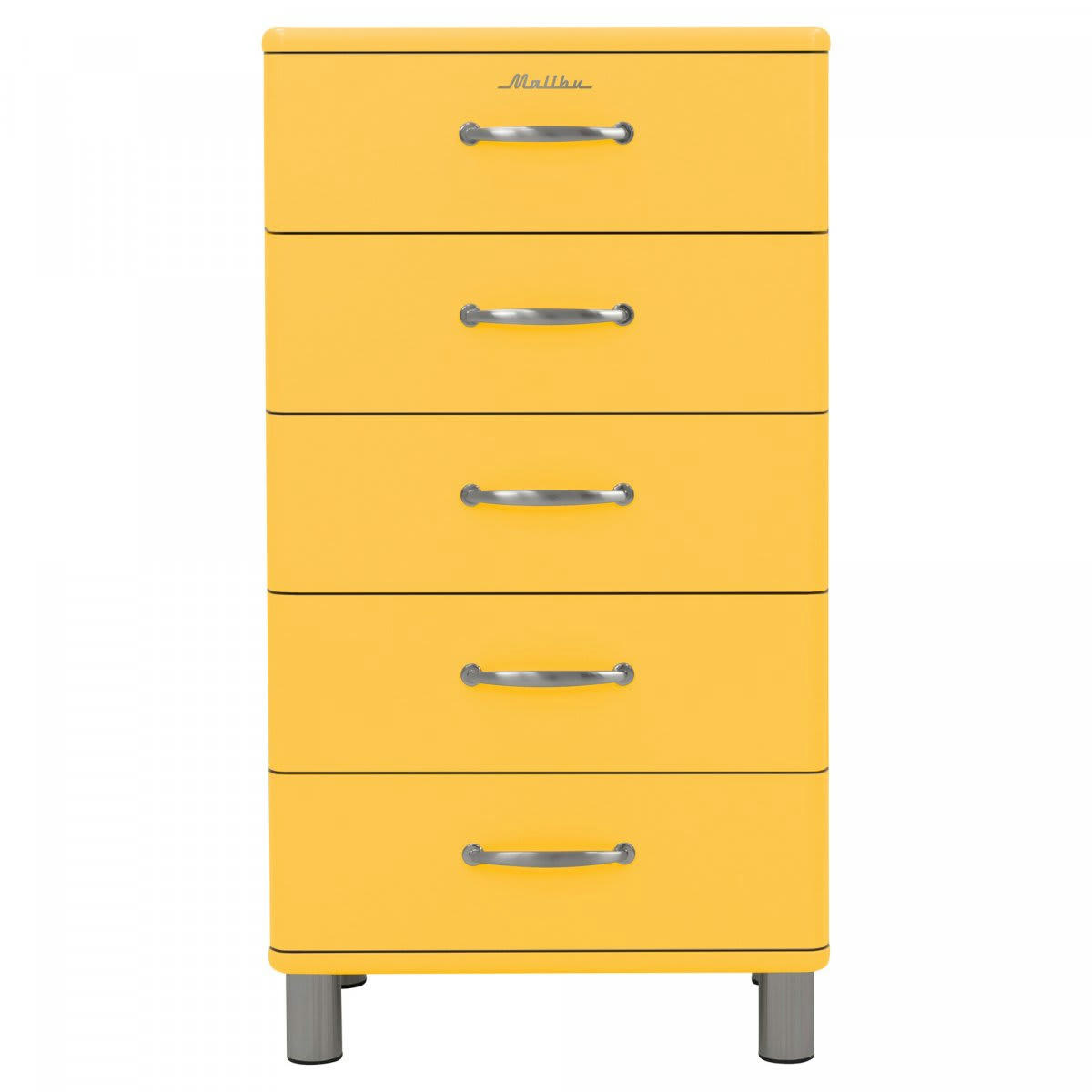 MALIBU - Commode 5 tiroirs style rétro moutarde