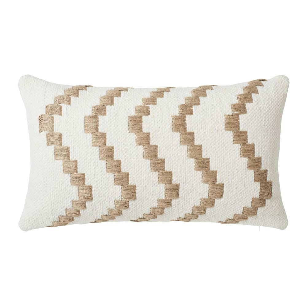 NOONA - Coussin en coton écru motifs graphiques en jute 30x50