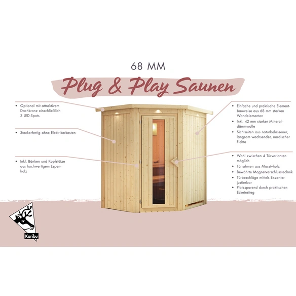 Sauna »Tuckum«, inkl. 3.6 kW Saunaofen mit externer Steuerung, für 3 Personen