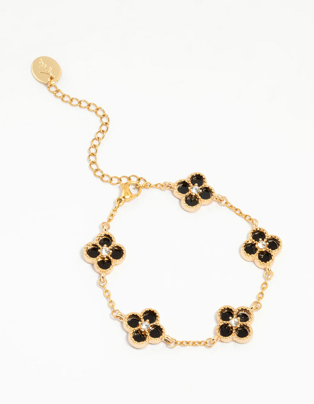 Waterproof Gold Plated Stainless Steel Black Flower Bracelet