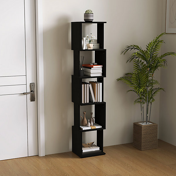 Bibliothèque étagère design zig zag 5 niveaux dim. 33 x 28 x 161 cm noir