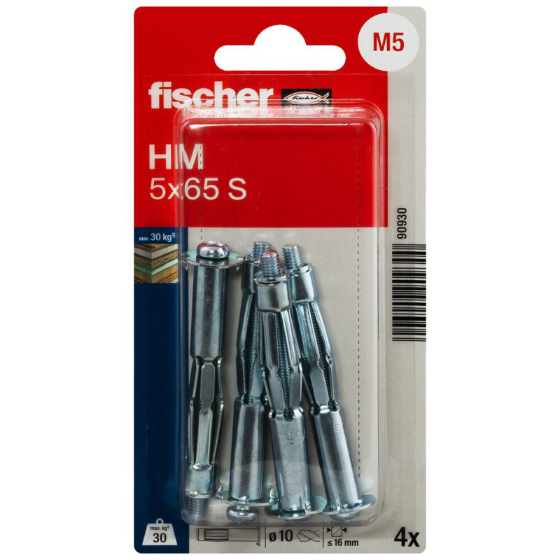 Cheville métallique HM 5 pour corps creux avec vis métrique Ø 10 x 65 mm 4 pièces