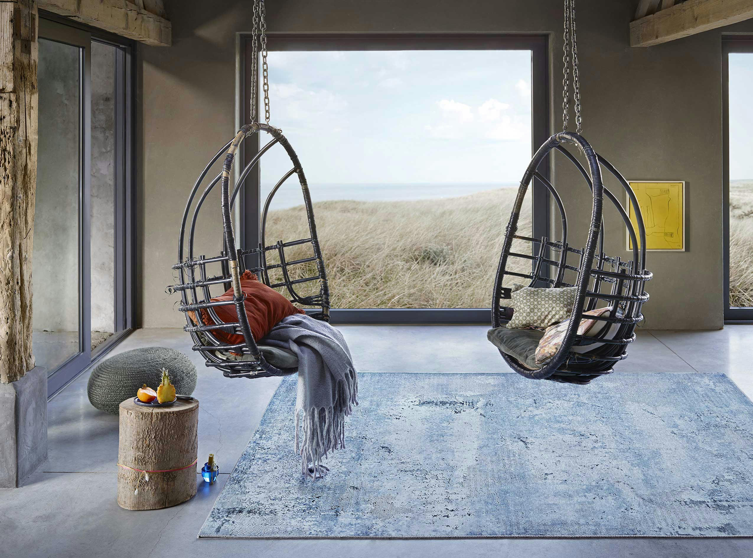 RADIATE - Tapis plat inspiration vintage tons de bleu 190x290