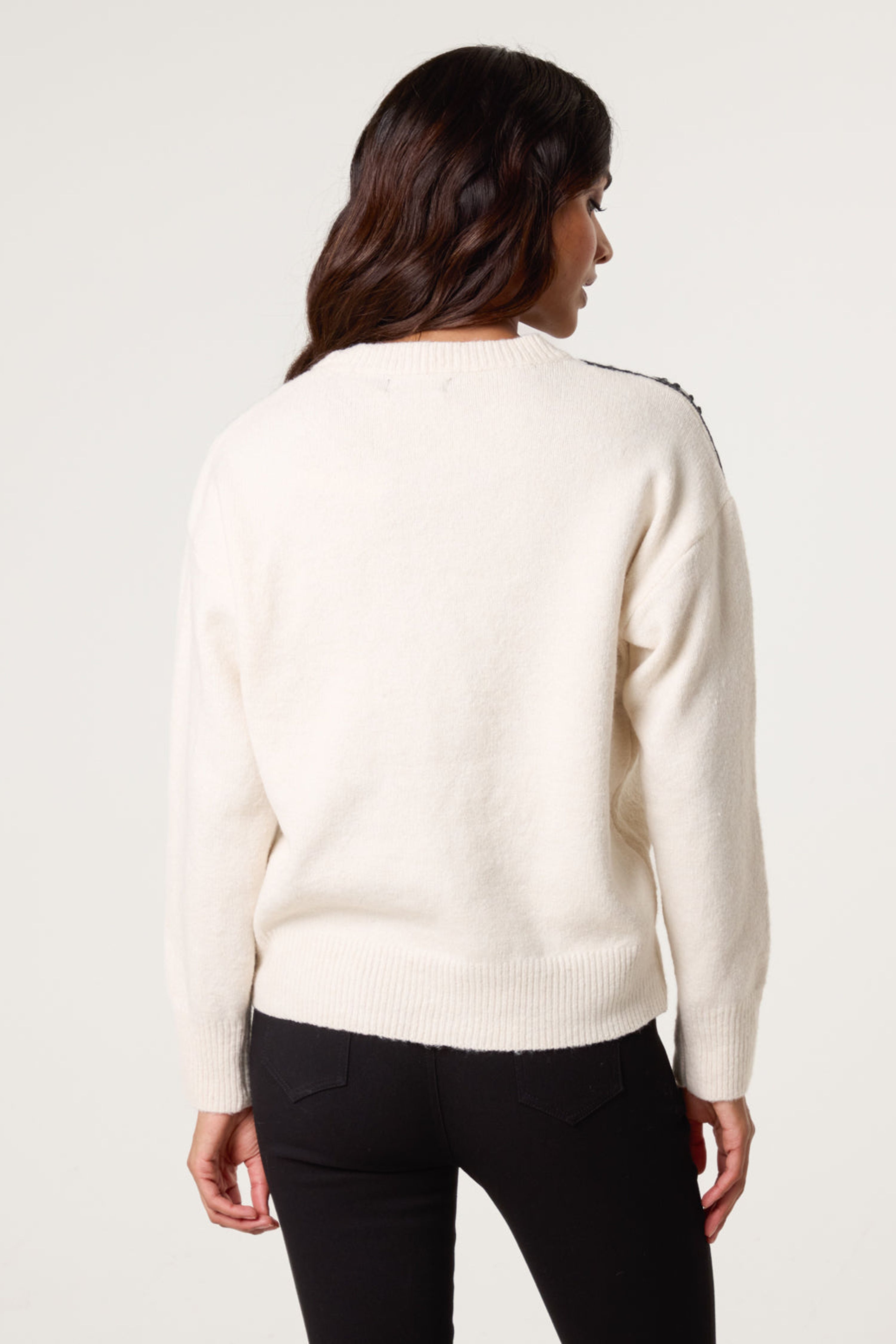Blue Vanilla Ivory Embroidery Shoulder Detailing Jumper