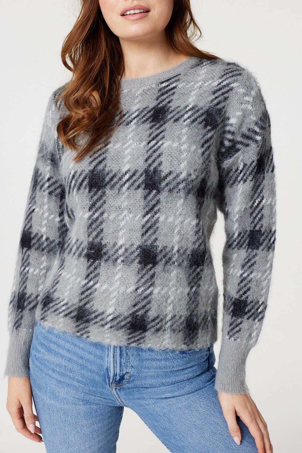 Izabel London Checked Long Sleeve Knit Pullover