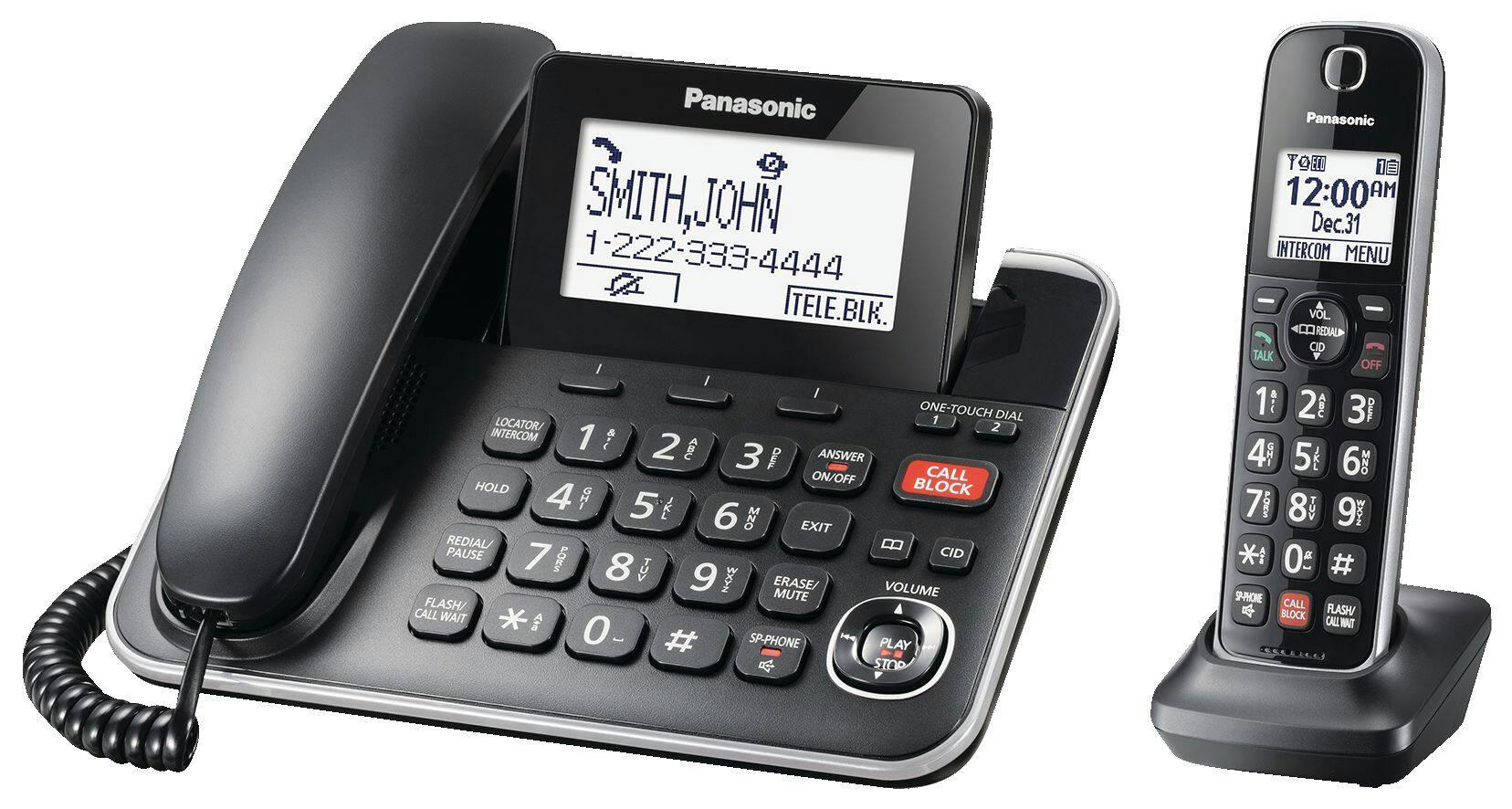 Panasonic DECT 6.0 Corded/Cordless Phone Combo with Answering System and Talking Caller ID, Black