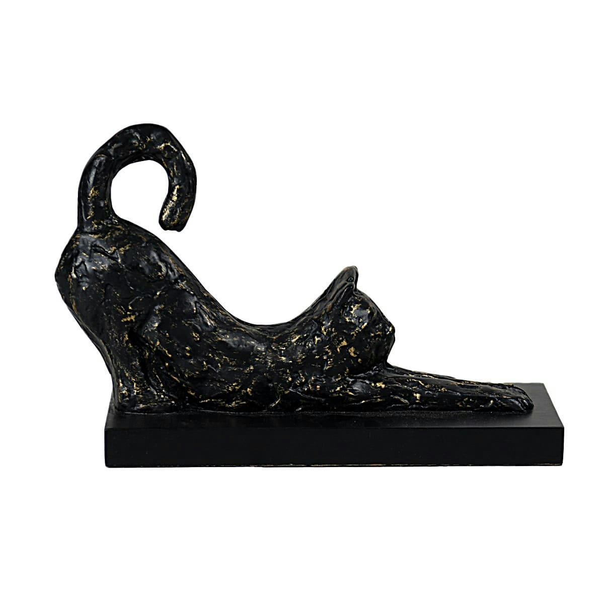 SCAT - Statuette chat couché h 15 cm  bronze/or 22x8x15 cm