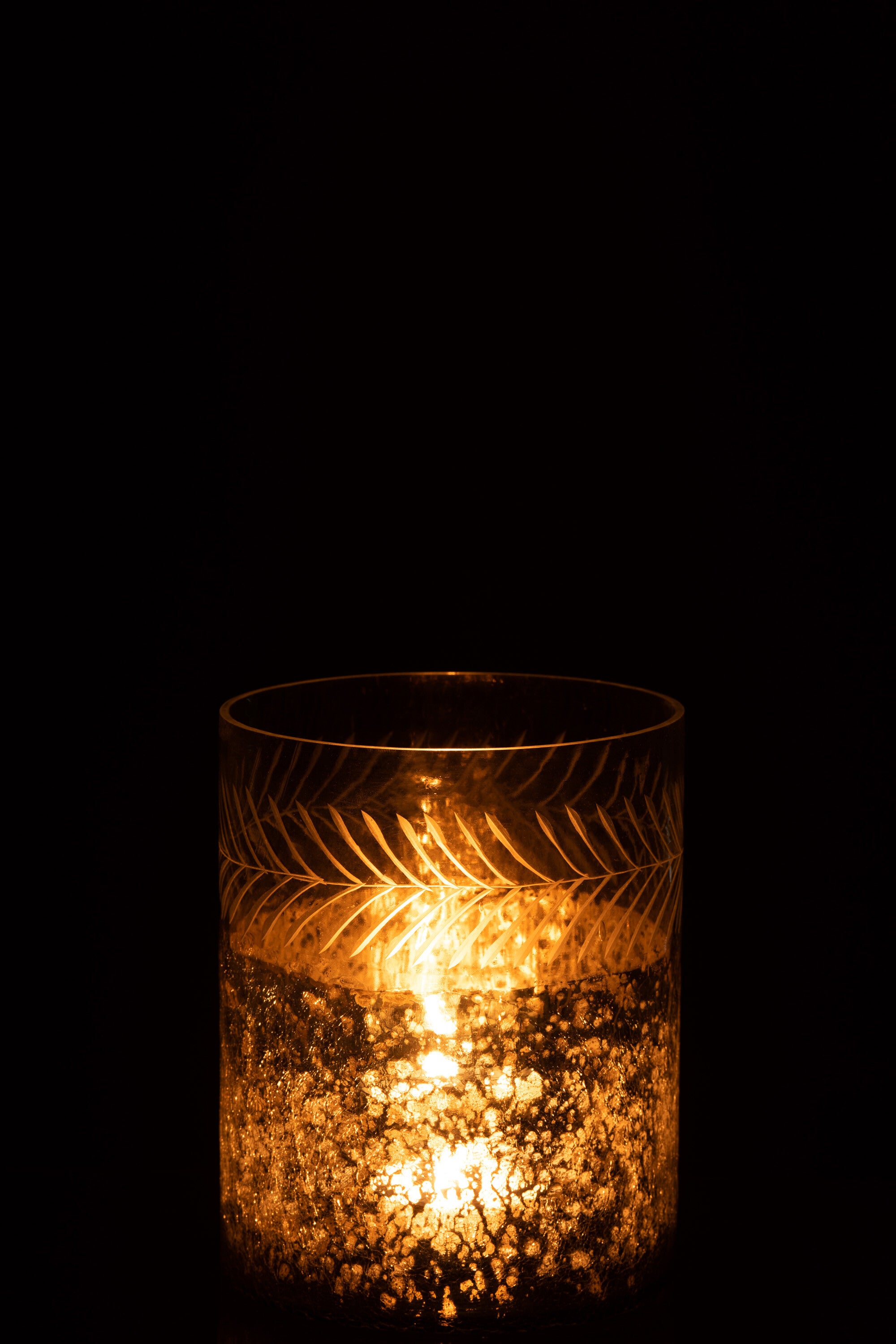 J-Line windlicht Klassiek Crackle - glas - transparant/zilver - small