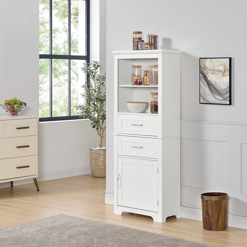 Display Freestanding Storage Floor White Cabinets Cupboards With Doors with Open Shelves For Dinning Room
